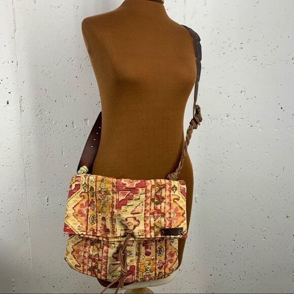 Handmade Upcycled Material & Leather Southwest Crossbody Bag - Picture 1 of 13